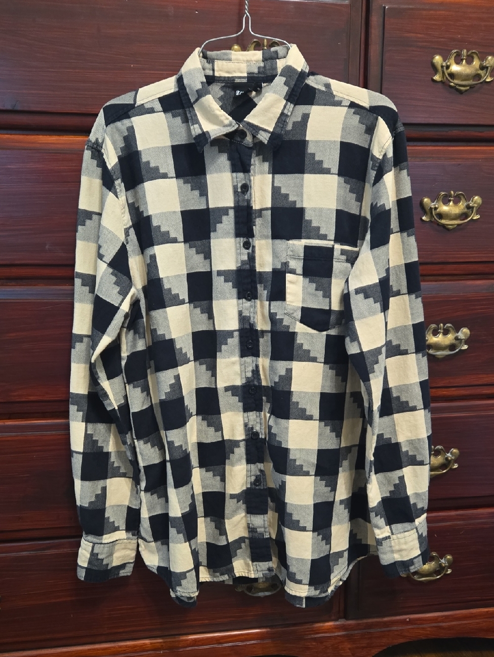 Cruel Girl Black and Cream Checked Button-Down Shirt Size XL